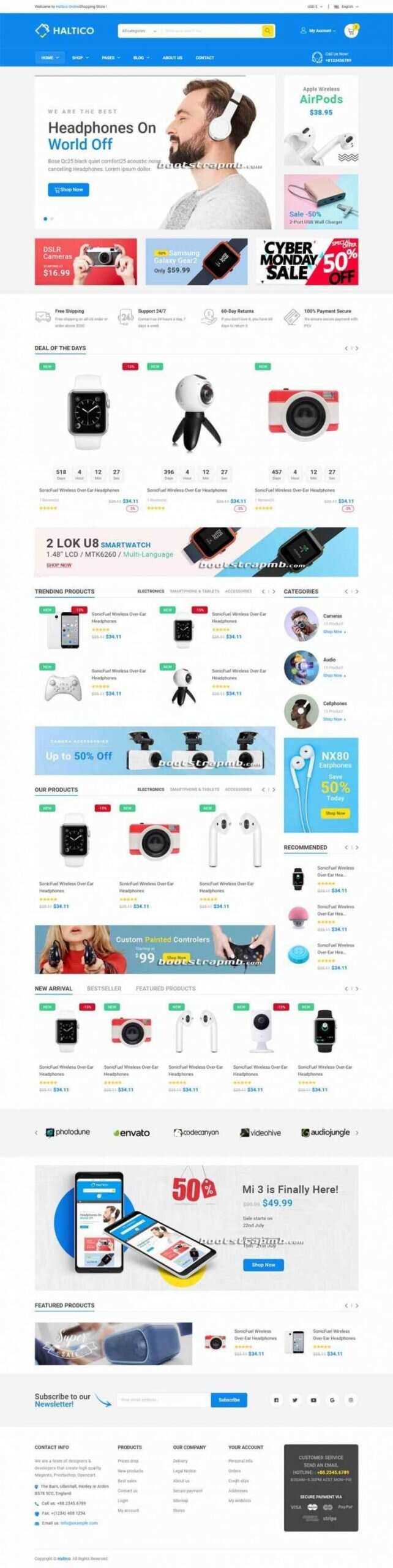 蓝色Bootstrap4大型响应式数码产品设备商城 - 淘金派资源网