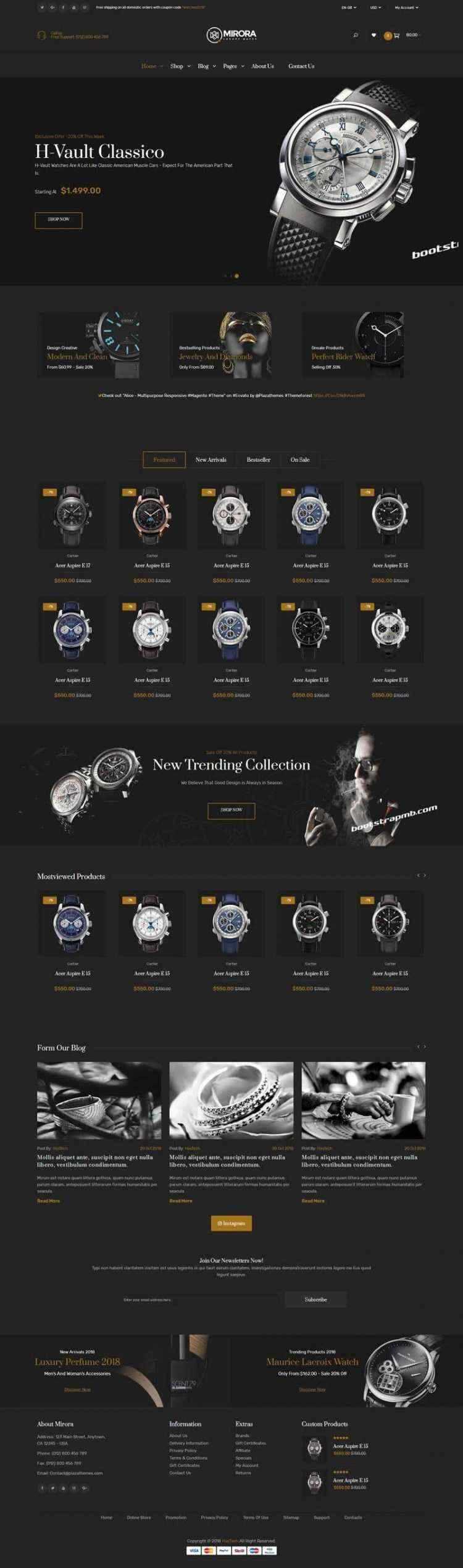 Bootstrap黑色响应式奢侈品手表商城网站 - 淘金派资源网