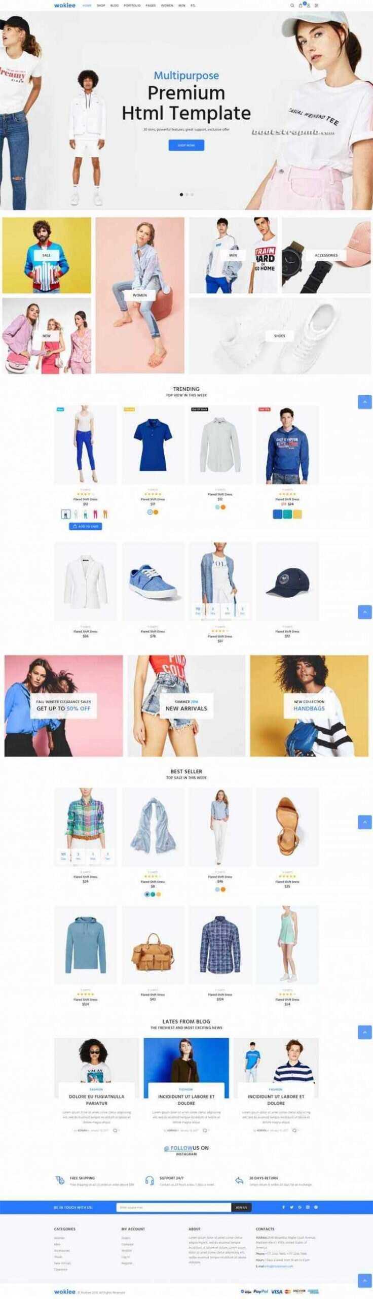 蓝色宽屏Bootstrap响应式服装购物商城 - 淘金派资源网