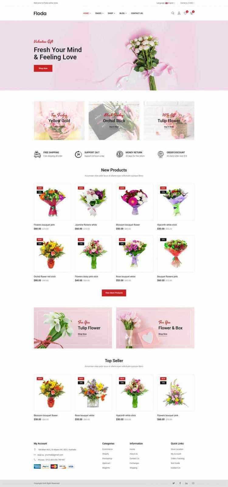 Bootstrap红色精美响应式鲜花花店电商网站 - 淘金派资源网