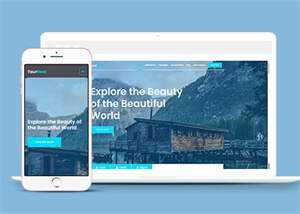 浅蓝色旅游订票网站模板下载 - 淘金派资源网