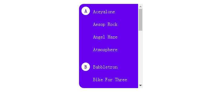 js+css3侧边栏滚动显示首字母索引特效 - 淘金派资源网