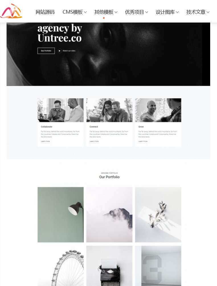 黑白风创意设计机构宣传网站html模板 - 淘金派资源网