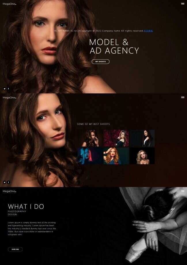 模特广告代理个人简历网页模板 - 淘金派资源网