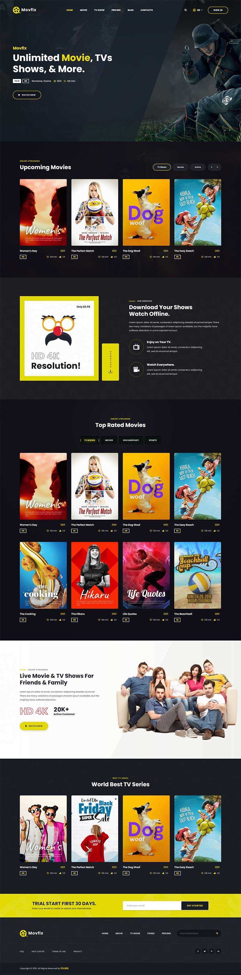 响应式在线影院视频平台HTML5模板 - 淘金派资源网