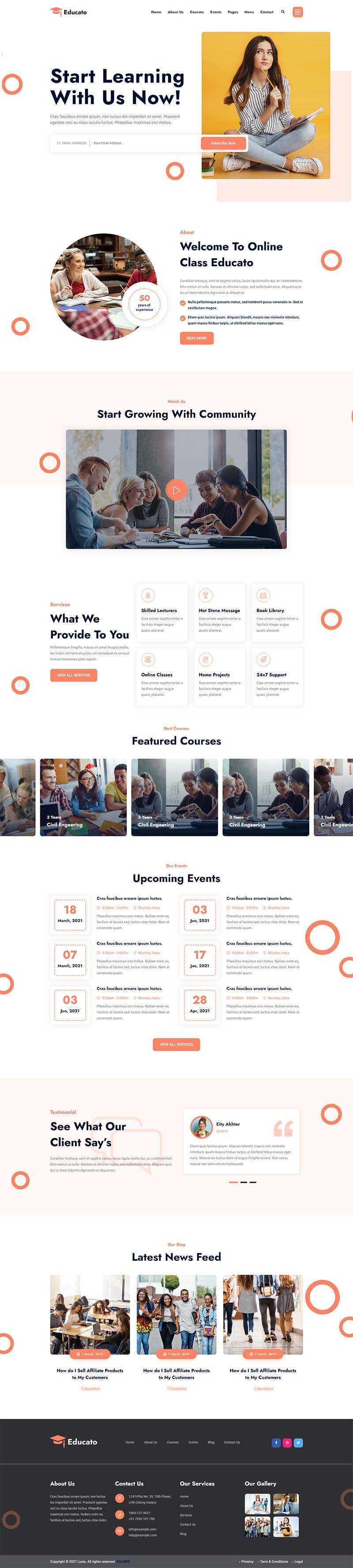 橘黄色响应式在线学习教育企业网站html模板 - 淘金派资源网