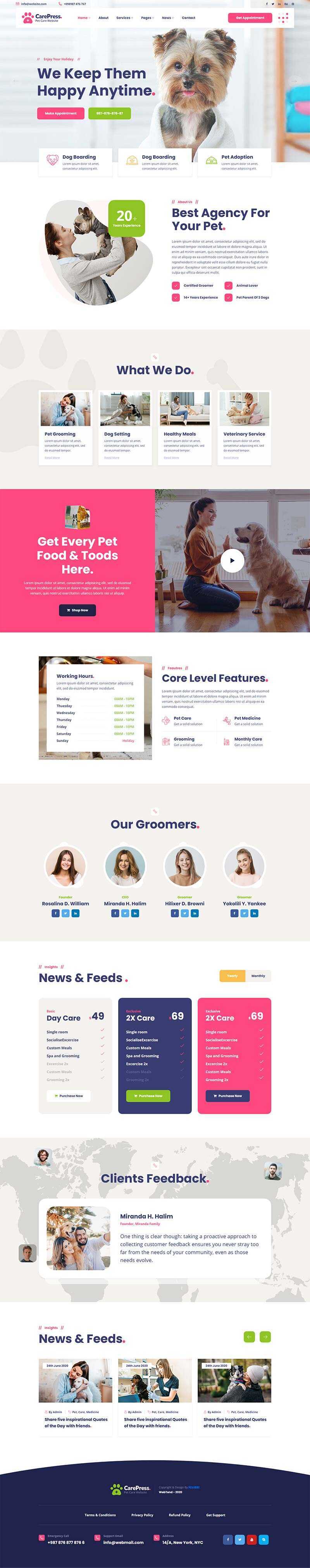宠物护理医院兽医店铺官网HTML5模板 - 淘金派资源网