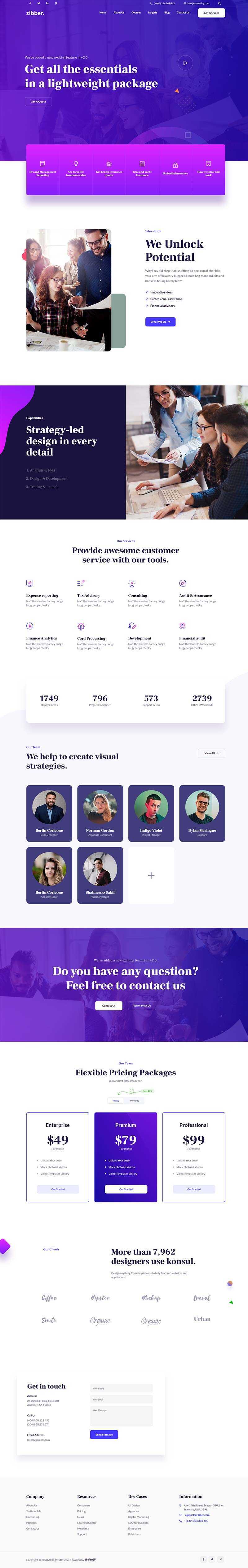 蓝紫色商务投资咨询公司html模板 - 淘金派资源网