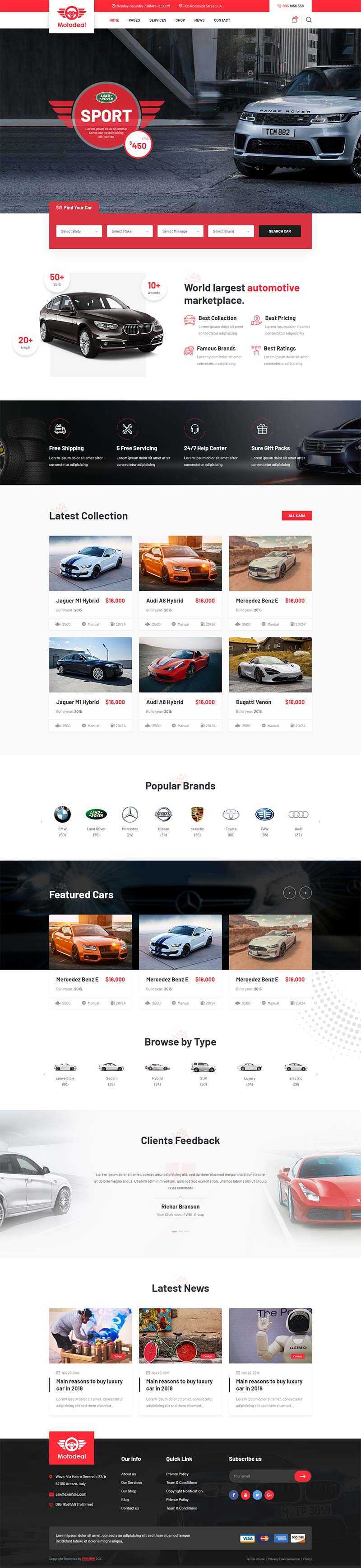 红色大气的汽车销售交易平台网页html模板 - 淘金派资源网