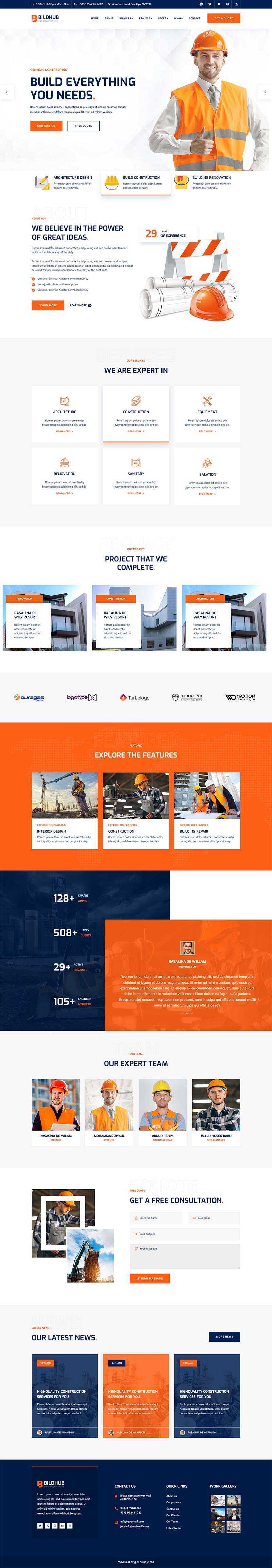 bootstrap橙色响应式建筑设计公司网站html模板 - 淘金派资源网