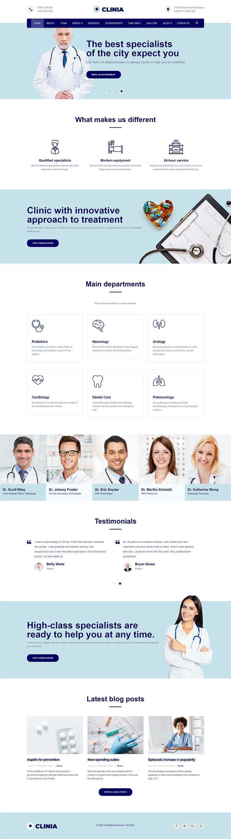 bootstrap蓝色医疗诊所服务网站HTML5模板 - 淘金派资源网