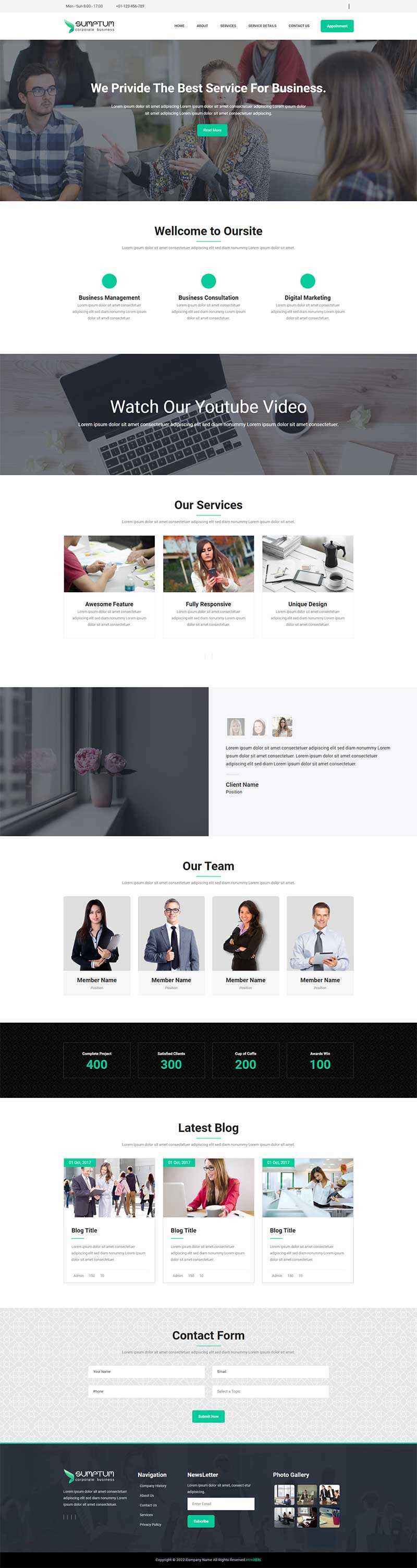 宽屏大气的企业官网网站模板 HTML模板 - 淘金派资源网