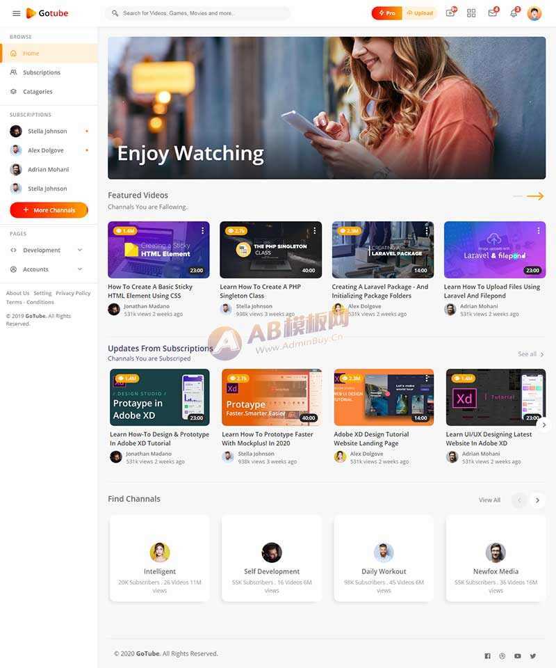 响应式网络视频共享平台网站HTML模板 - 淘金派资源网