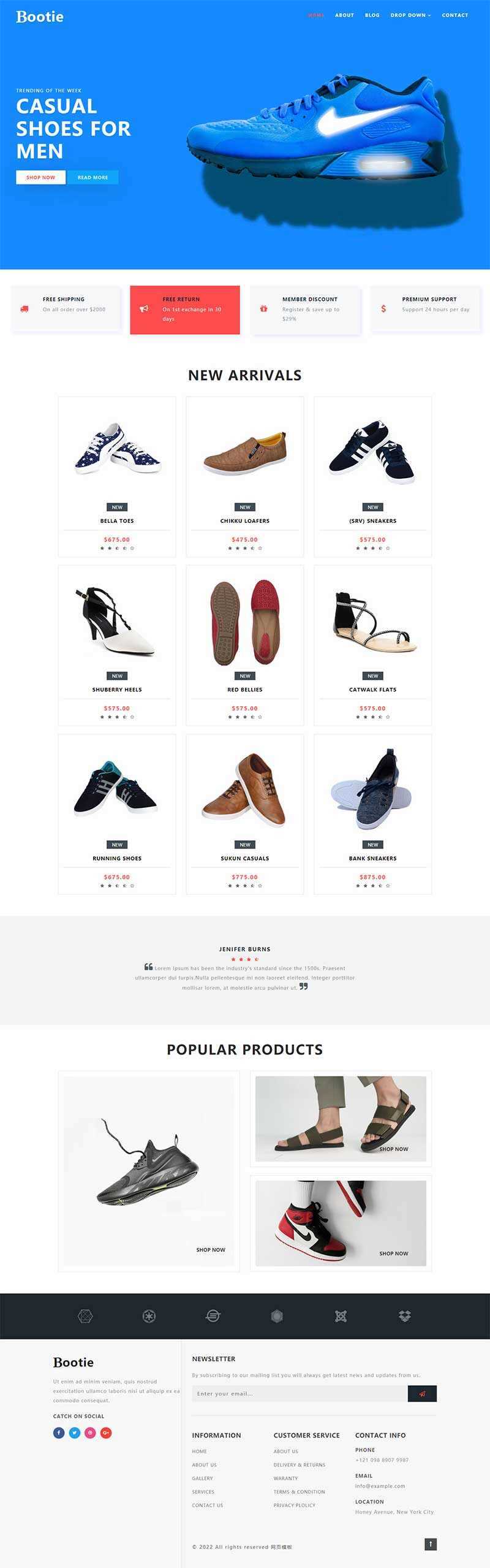 简洁大气的鞋子商城Bootstrap响应式网页模板 - 淘金派资源网