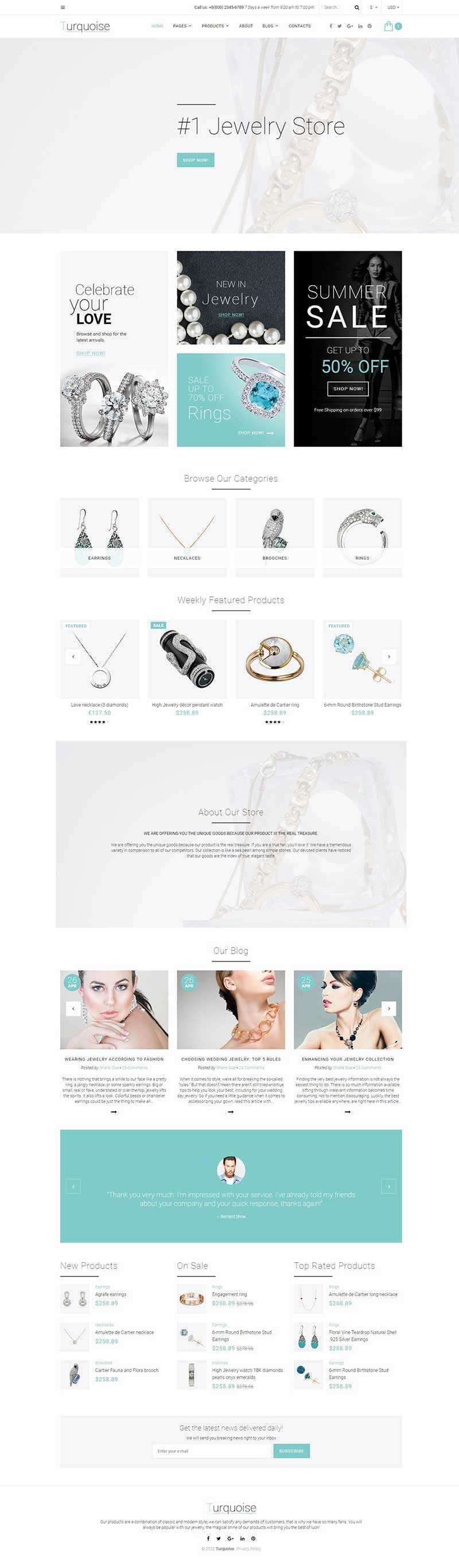 白色珠宝商城整站网页html模板 - 淘金派资源网