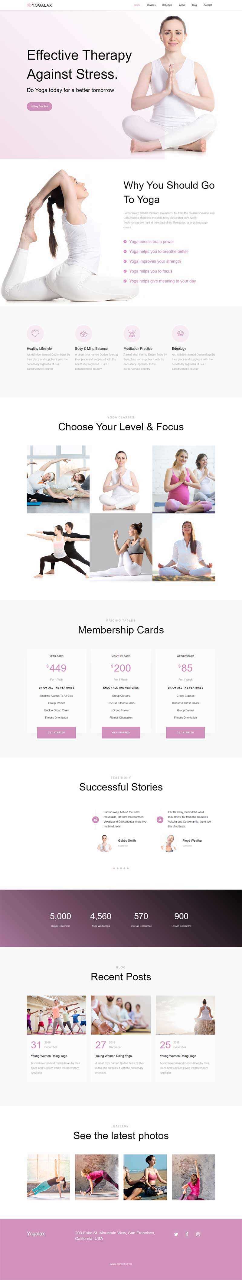 Bootstrap粉色的健身瑜伽类网站html模板 - 淘金派资源网