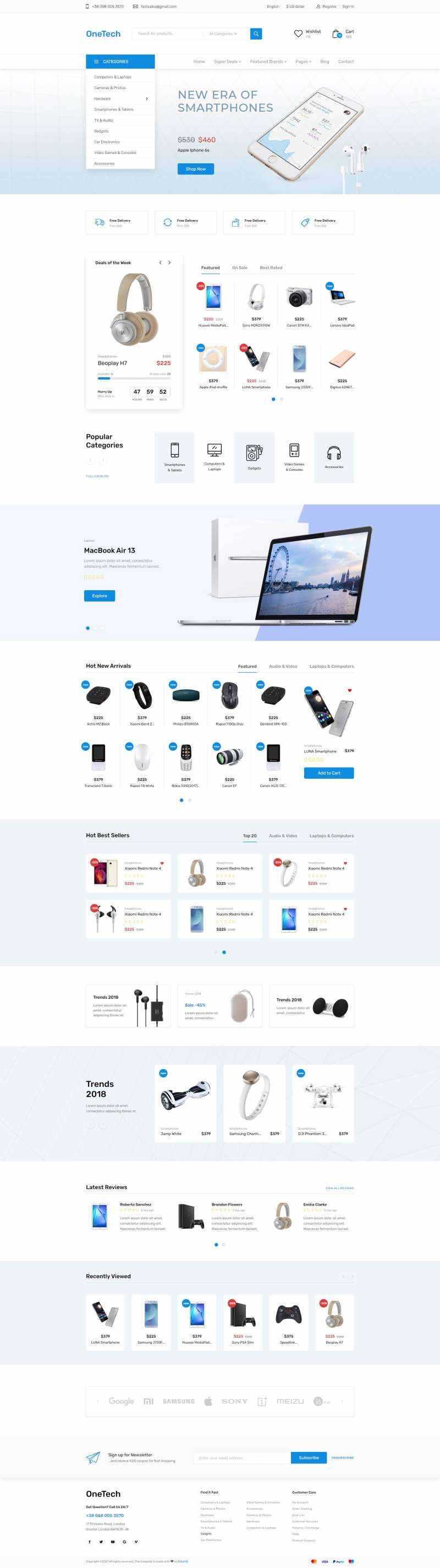 浅蓝色干净简洁的响应式数码商城html模板 - 淘金派资源网