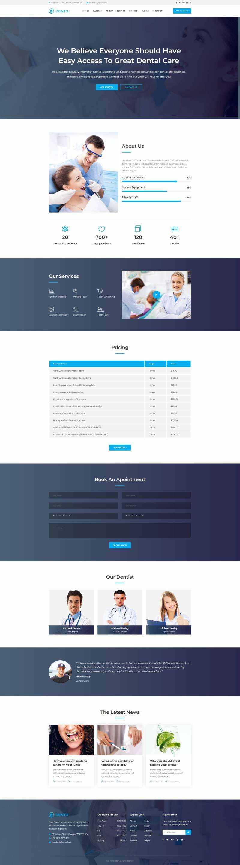 蓝色清爽的响应式牙科预约网站html模板 - 淘金派资源网