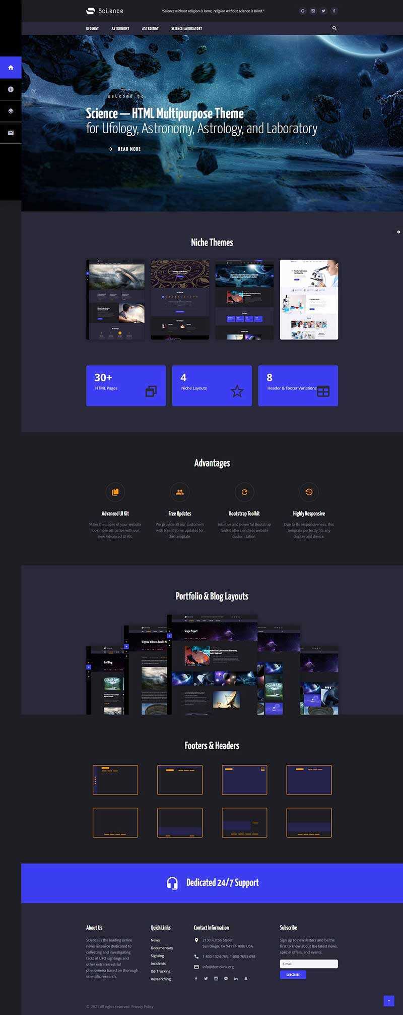 深色星空宇宙天文类多用途网站HTML模板 - 淘金派资源网