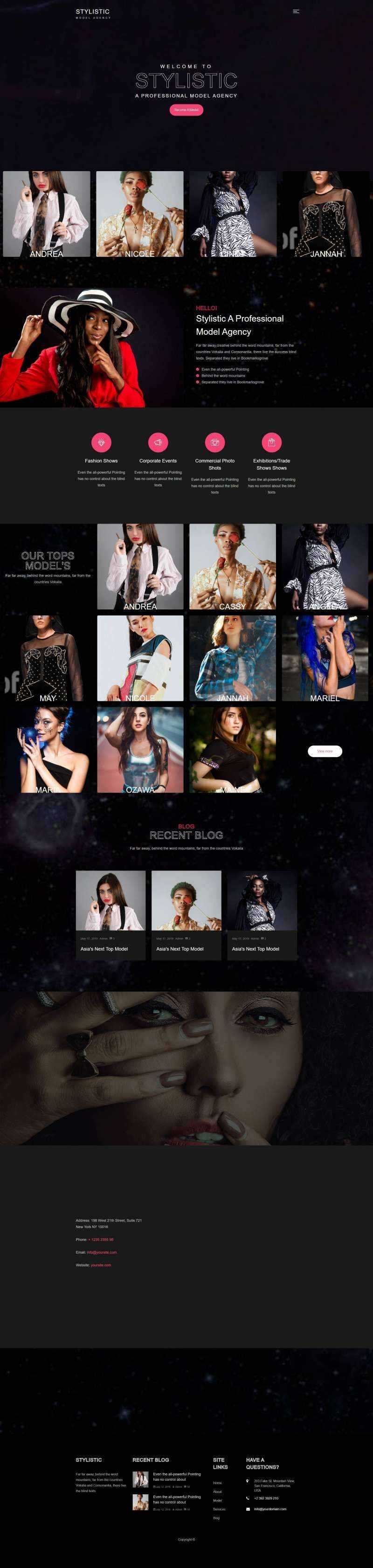 全屏背景Bootstrap4模特经纪公司网站模html板 - 淘金派资源网