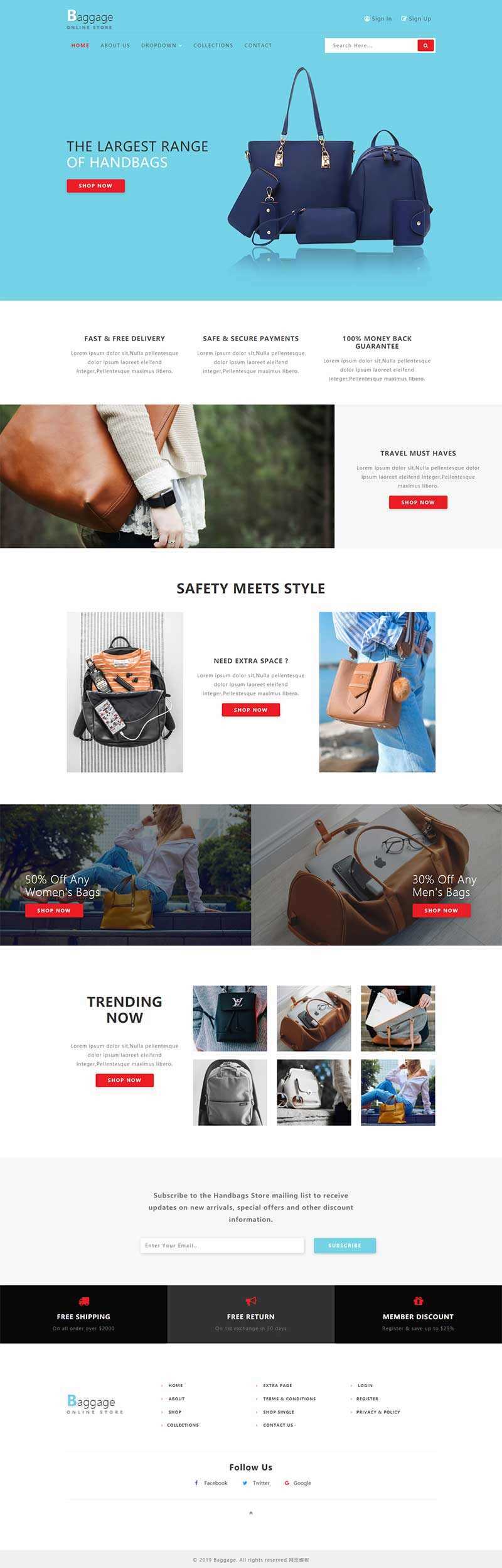 Bootstrap响应式箱包电子商务网站html模板 - 淘金派资源网