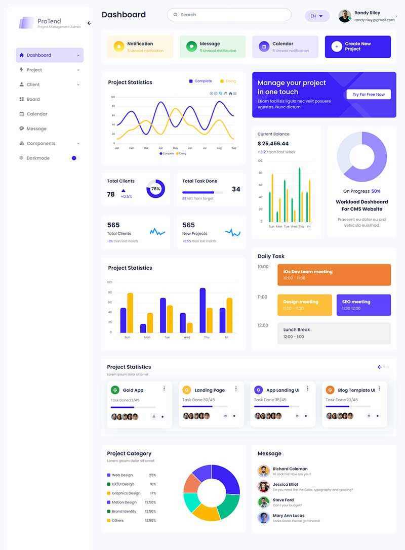 简约的项目管理后台管理HTML模板 - 淘金派资源网