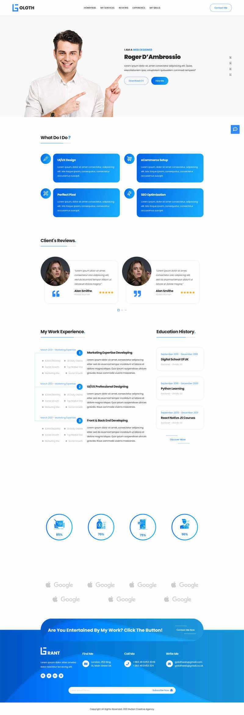 bootstrap多功能响应式个人简历单页html模板 - 淘金派资源网