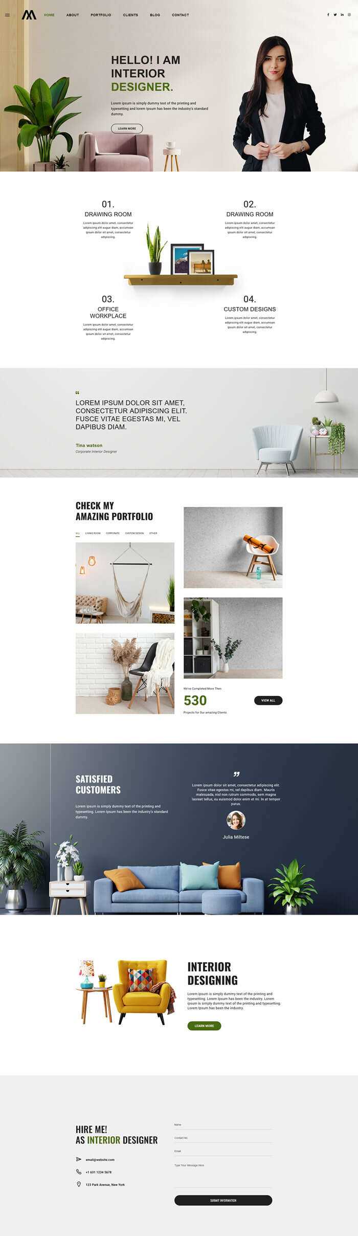 室内设计师个人作品简历html5模板 - 淘金派资源网