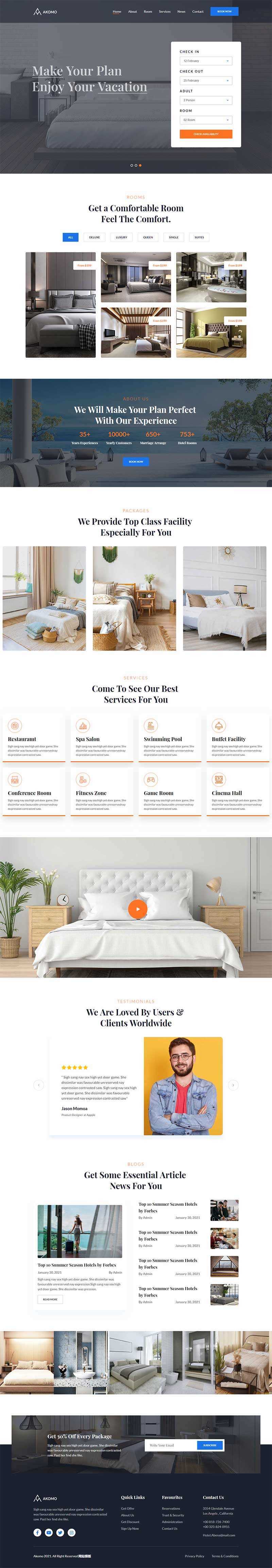 多功能酒店预订、度假村和酒店官网HTML模板 - 淘金派资源网