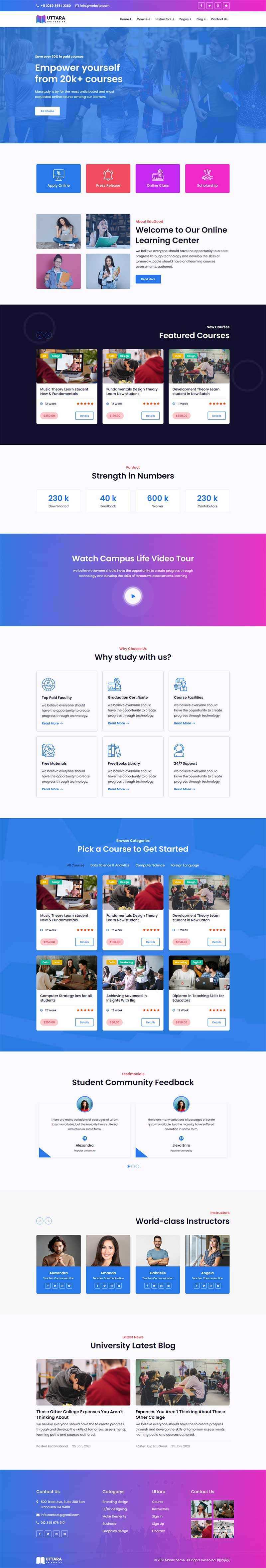 bootstrap响应式大学在线课程网站HTML模板 - 淘金派资源网