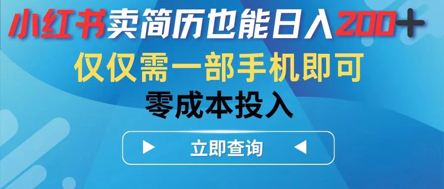 小红书卖简历也能日入200+，仅需一部手机即可，零成本投入 - 淘金派资源网