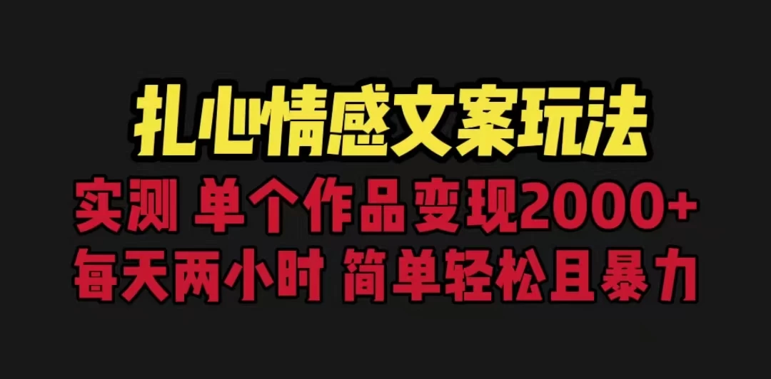 扎心情感文案玩法，单个作品变现2000+，一分钟一条原创作品，流量爆炸 - 淘金派资源网