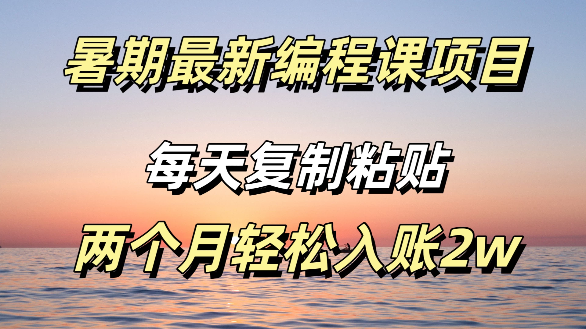 暑期最新编程课项目，简单易上手，只需复制粘贴，2w轻松到手 - 淘金派资源网
