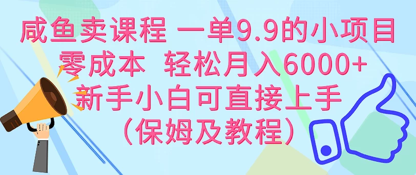 咸鱼卖课程 一单9.9的小项目  零成本  轻松月入6000+新手小白可直接上手（保姆级教程） - 淘金派资源网