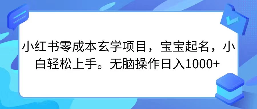 小红书零成本玄学项目，宝宝起名，小白轻松上手，无脑操作日入1000+ - 淘金派资源网