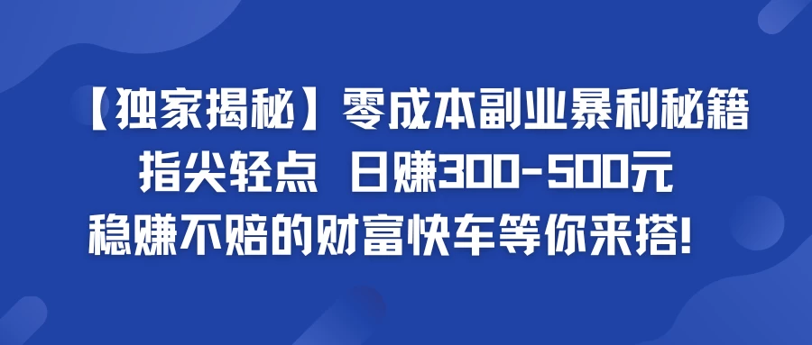 独家揭秘零成本副业暴利秘籍：指尖轻点，日赚300-500元，稳赚不赔的财富快车等你来搭！ - 淘金派资源网