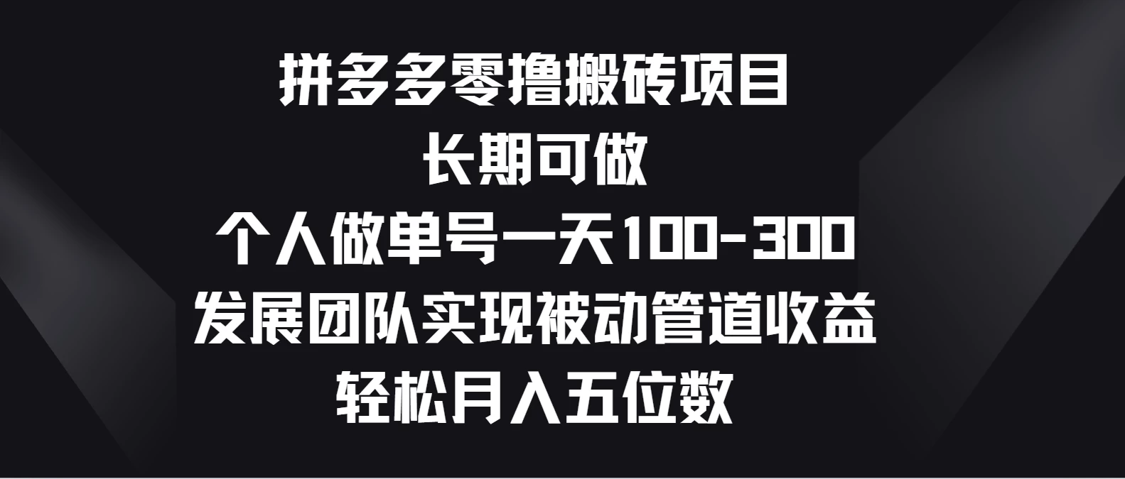 拼多多零撸搬砖项目，长期可做，个人做单号一天100-300，发展团队实现被动管道收益，轻松月入五位数 - 淘金派资源网