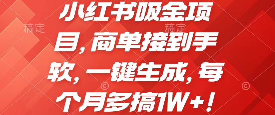 小红书吸金项目，商单接到手软，一键生成，每个月多搞1W+ - 淘金派资源网