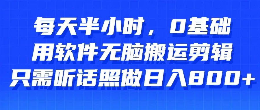 每天半小时，0基础用软件无脑搬运剪辑，只需听话照做日入800+ - 淘金派资源网
