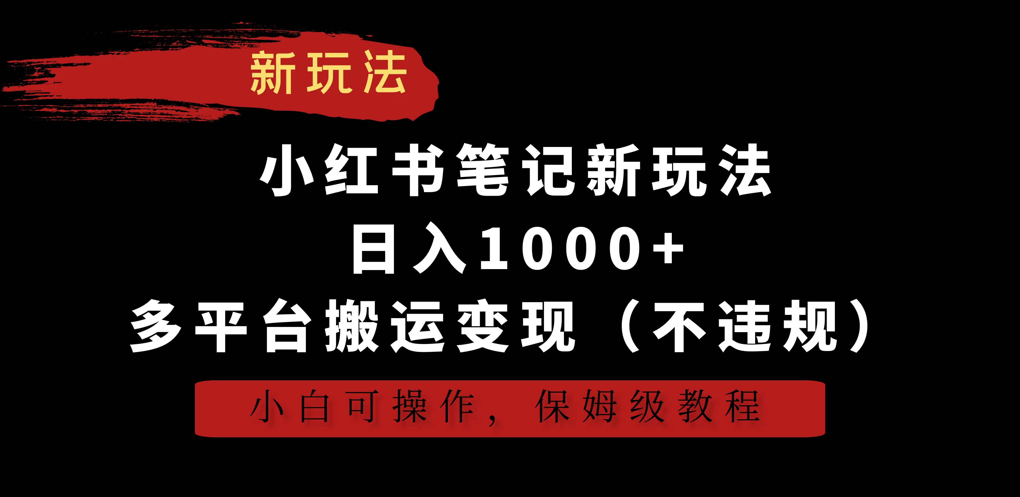 小红书笔记新玩法,日入1000+,多平台搬运变现(不违规),小白可操作,保姆级教程 - 淘金派资源网