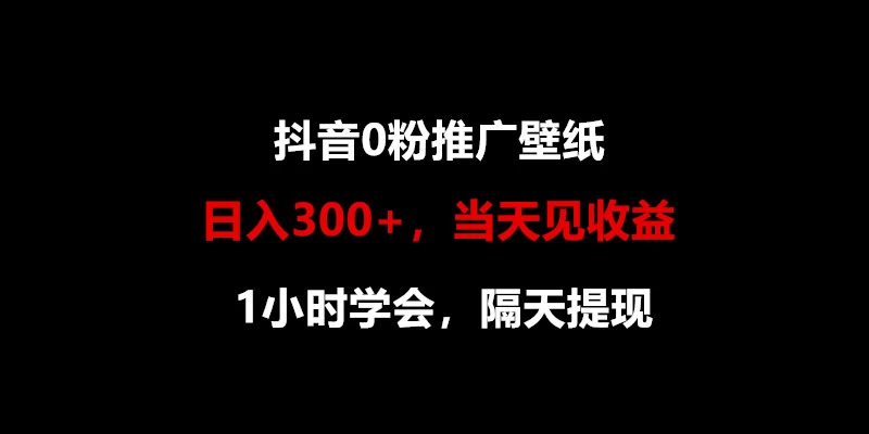 日入300+，抖音0粉推广壁纸，1小时学会，当天见收益，隔天提现 - 淘金派资源网