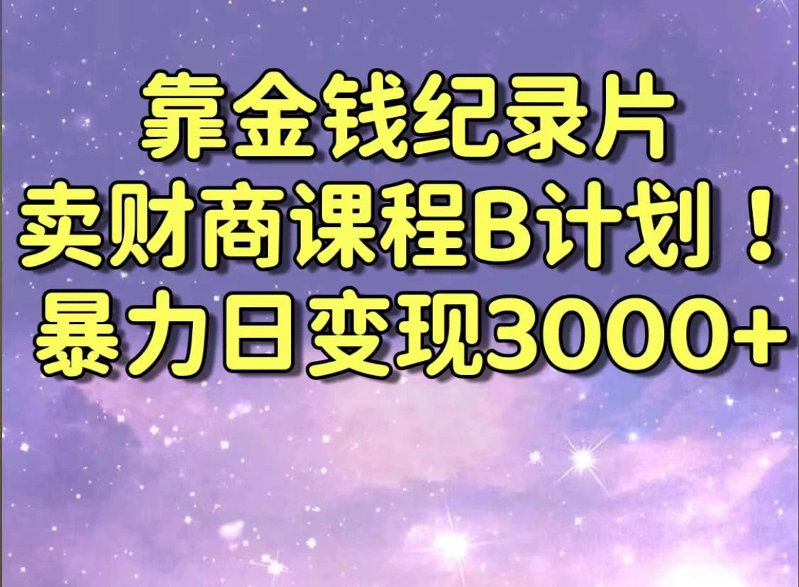 靠金钱纪录片卖财商课程，暴力日变现3000+，喂饭级干货教学！！ - 淘金派资源网