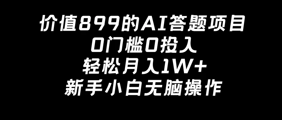 价值899的AI答题项目，0门槛0投入，轻松月入1W+，新手小白无脑操作 - 淘金派资源网