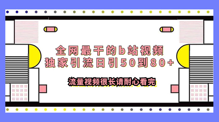 全网最干的 B 站视频独家引流，日引 50~80+ 流量 - 淘金派资源网