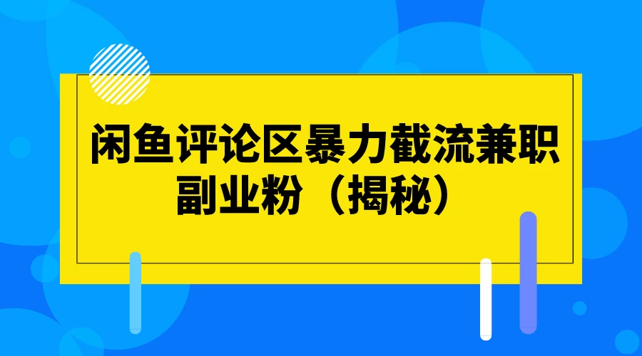 闲鱼评论区暴力截流兼职副业粉（揭秘） - 淘金派资源网