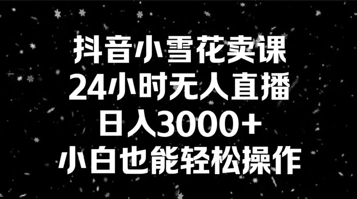 抖音小雪花卖课，24 小时无人直播，日入 3000+ ，小白也能轻松操作 - 淘金派资源网