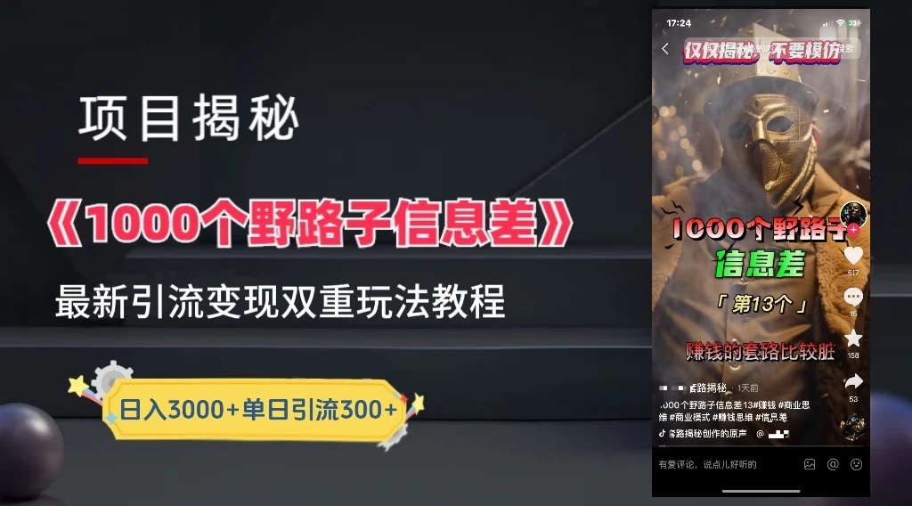 抖音最新一千个野路子玩法教程，变现+引流双重玩法，野路子信息差 - 淘金派资源网