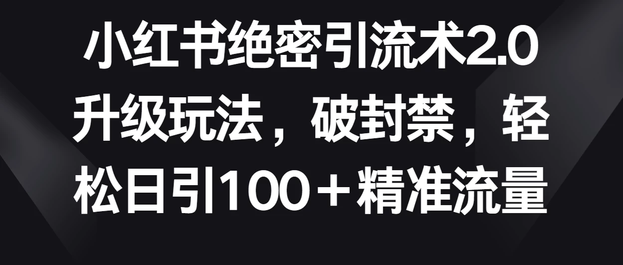 小红书绝密引流术2.0升级玩法，破封禁，轻松日引100＋精准流量 - 淘金派资源网