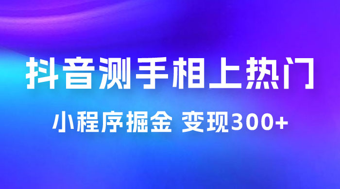 抖音小程序掘金：测手相上热门，当天见收益一小时变现 300+ - 淘金派资源网