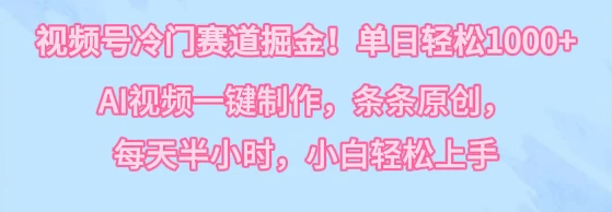 视频号冷门赛道掘金！单日轻松1000+，AI视频一键制作，条条原创，每天半小时，小白轻松上手 - 淘金派资源网